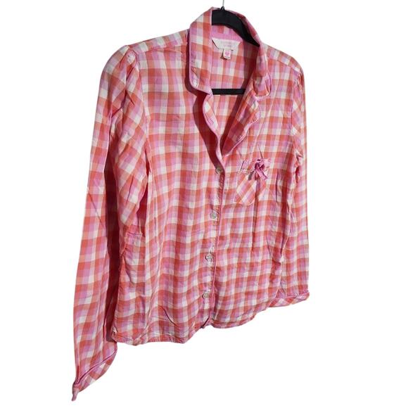 Victoria's Secret Plaid Pajama Set Womans Medium 100% COTTON Pink White Orange - Picture 4 of 8